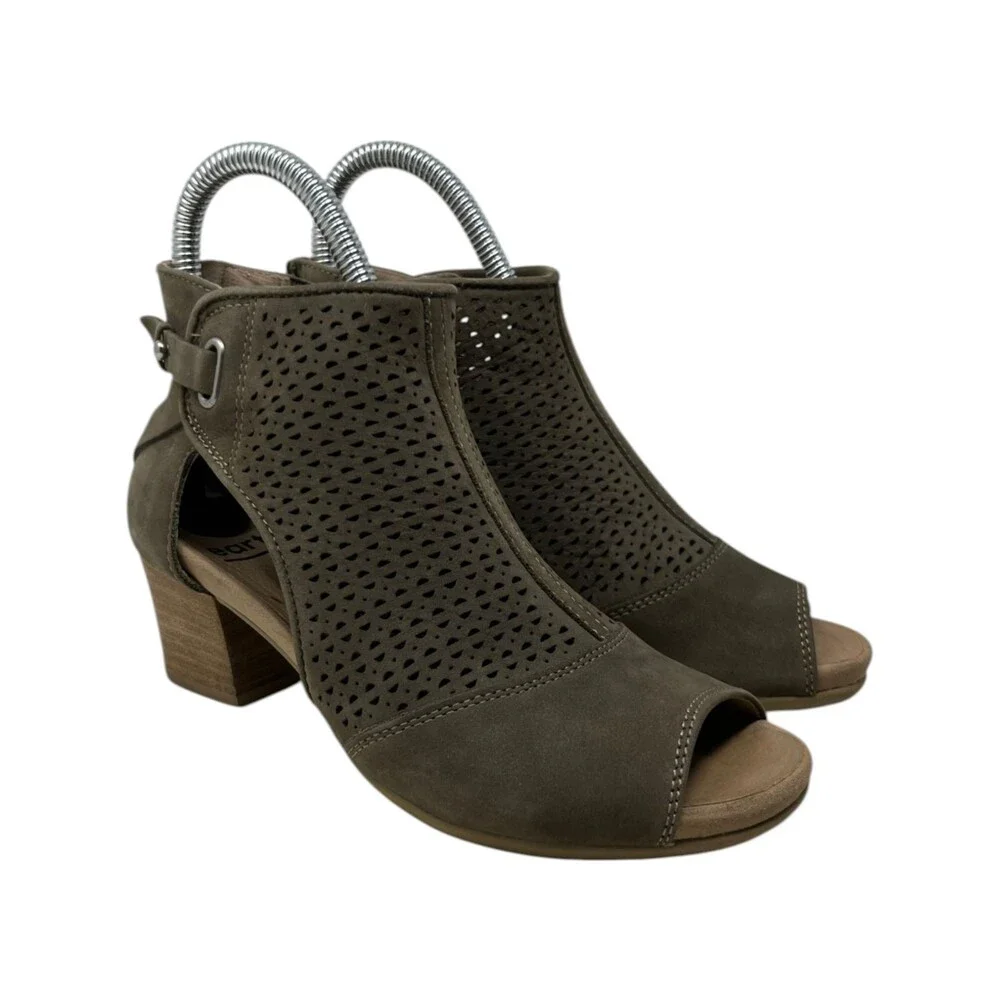 Earth Bootie Women Size 5 M Brown Perforated Leather Cutout Peep Toe Zip